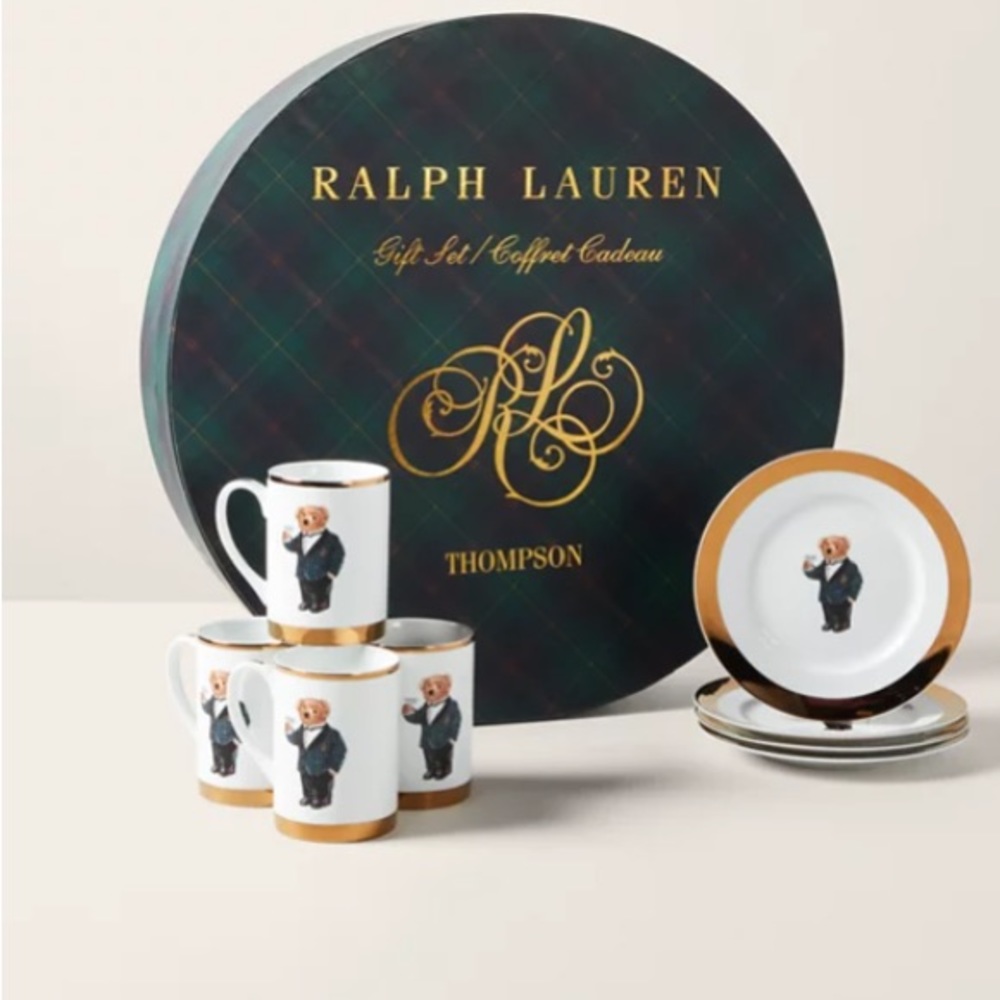 NEW Ralph Lauren polo bear 4pcs plate +4 mug set